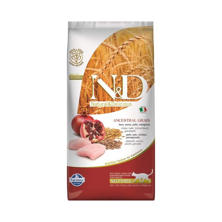 Granuly N&D cat AG adult, neutered, chicken, spelt, oats & pomegranate 5 kg